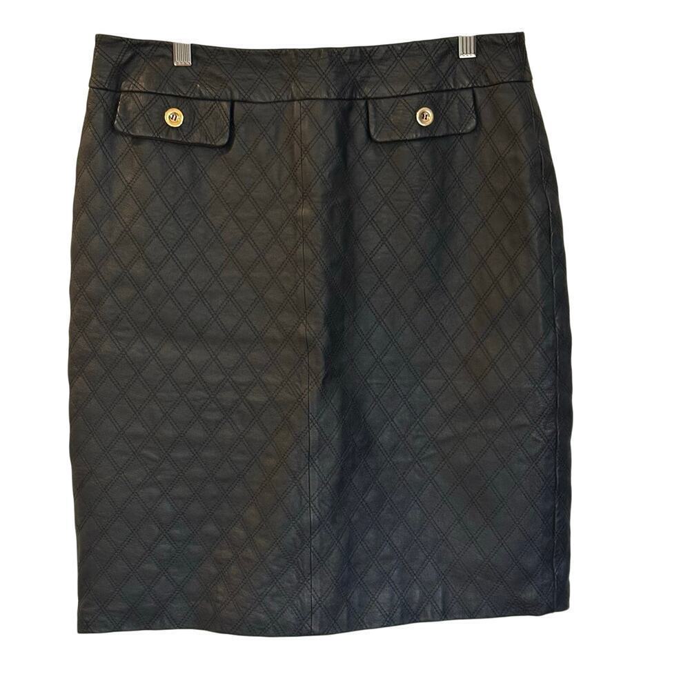 Leather Quilted Skirt sz 10 100% Leather Knee Length A Line Skirt